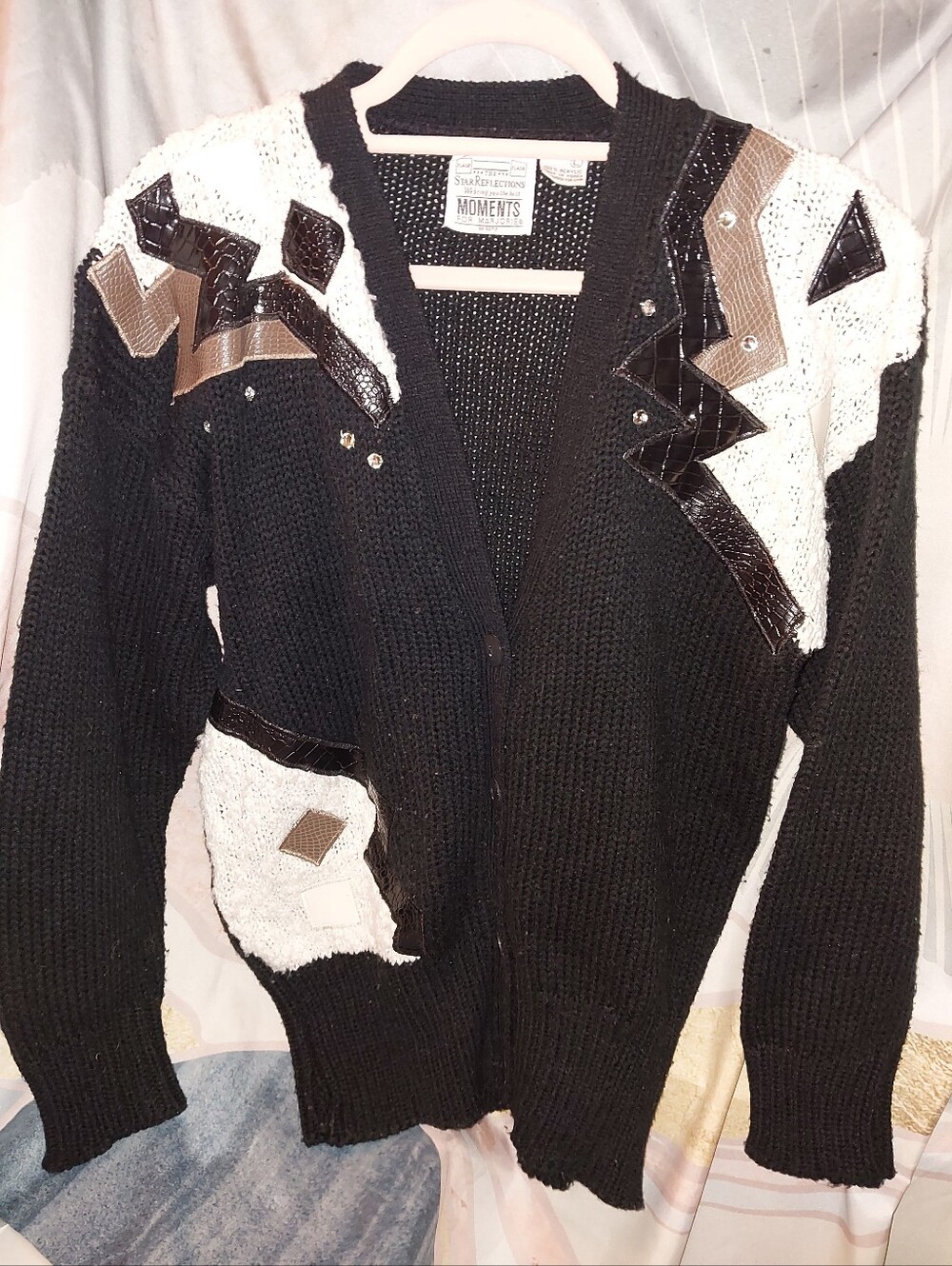 Vintage 80s Moments For Marjorie Black Embellished Knit Cardigan L